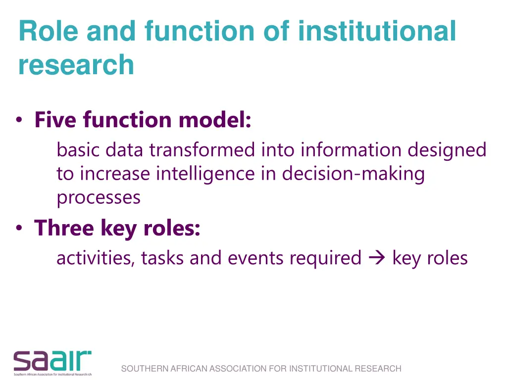 role and function of institutional research