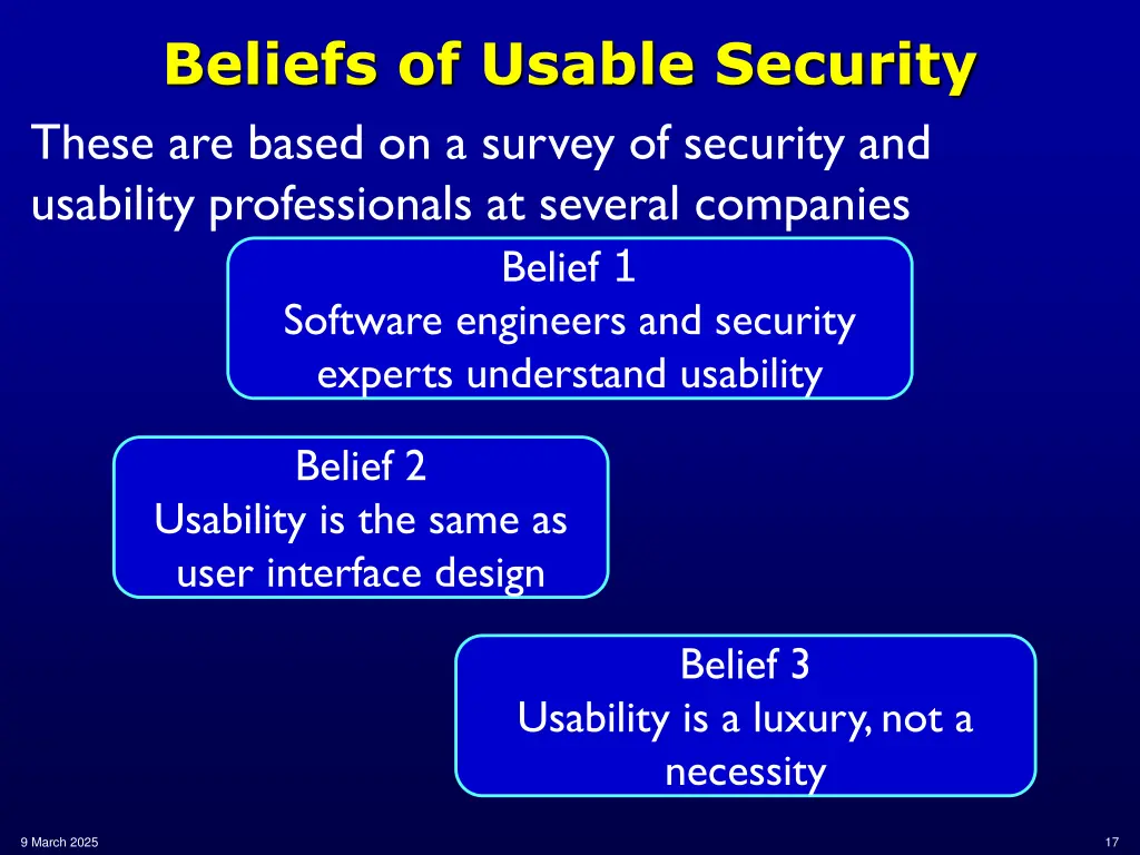 beliefs of usable security these are based
