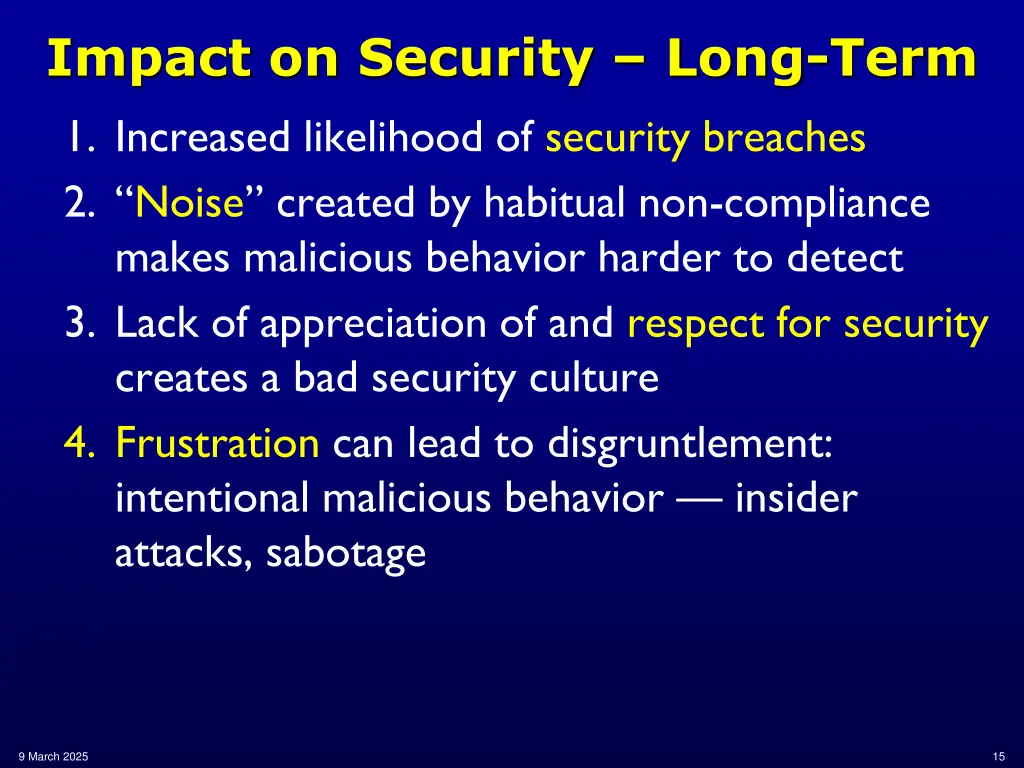impact on security long term 1 increased