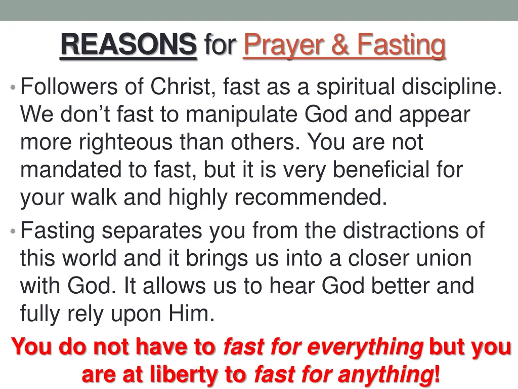 reasons for prayer fasting
