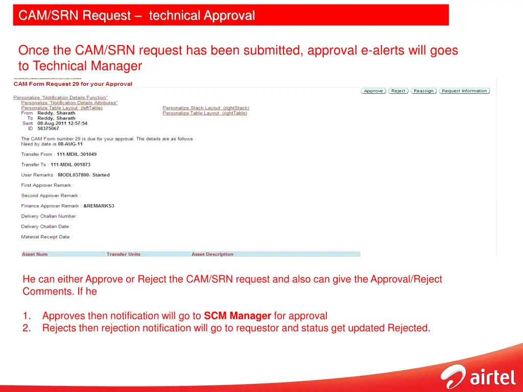 cam srn request technical approval