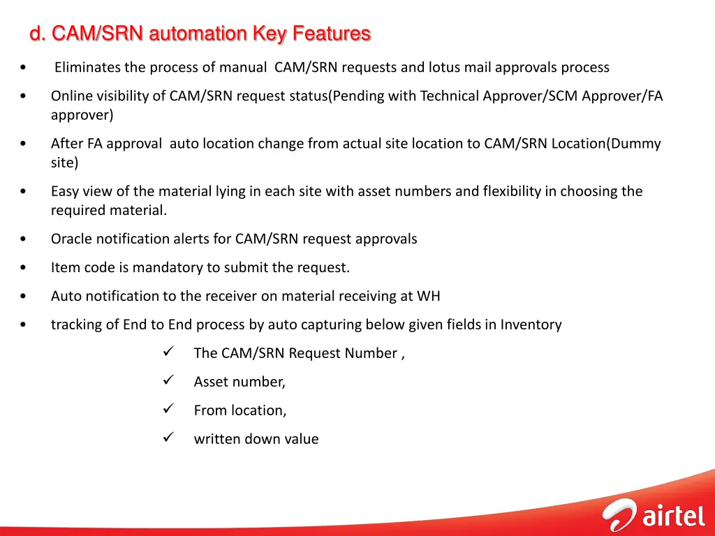 d cam srn automation key features
