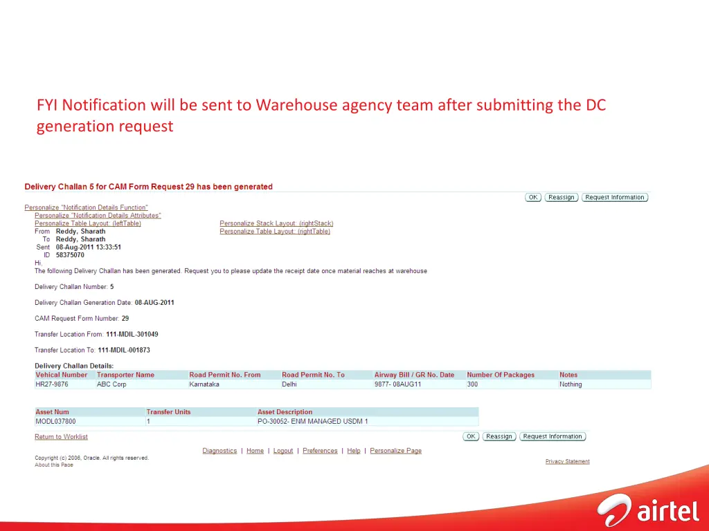 fyi notification will be sent to warehouse agency