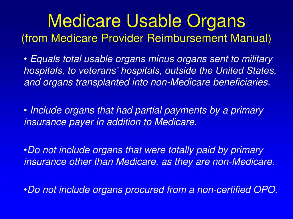 medicare usable organs from medicare provider
