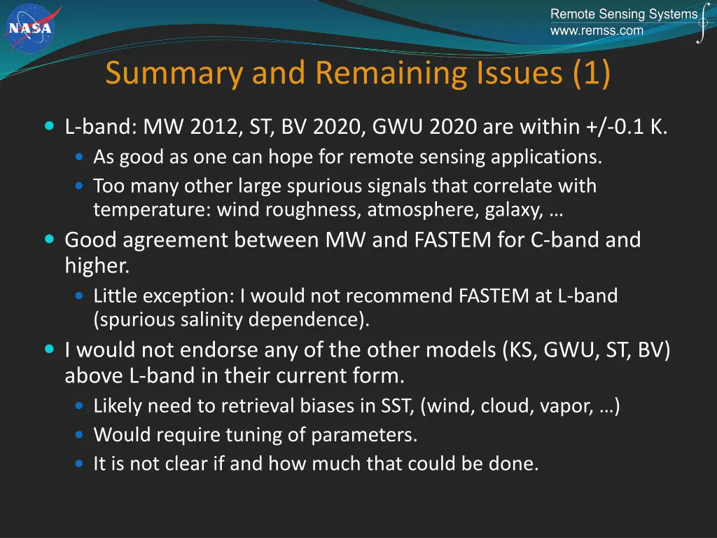 summary and remaining issues 1
