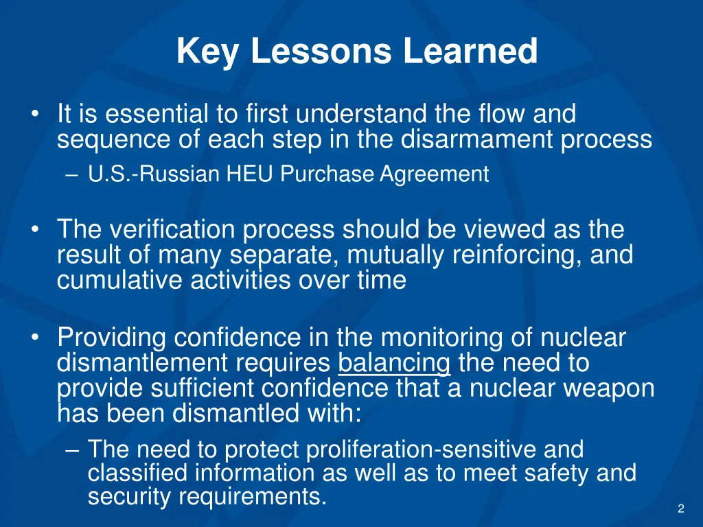 key lessons learned