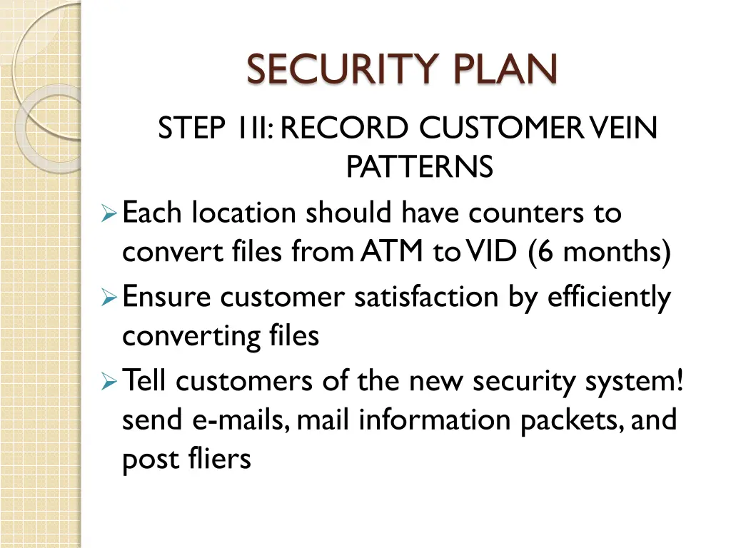 security plan step 1ii record customer vein