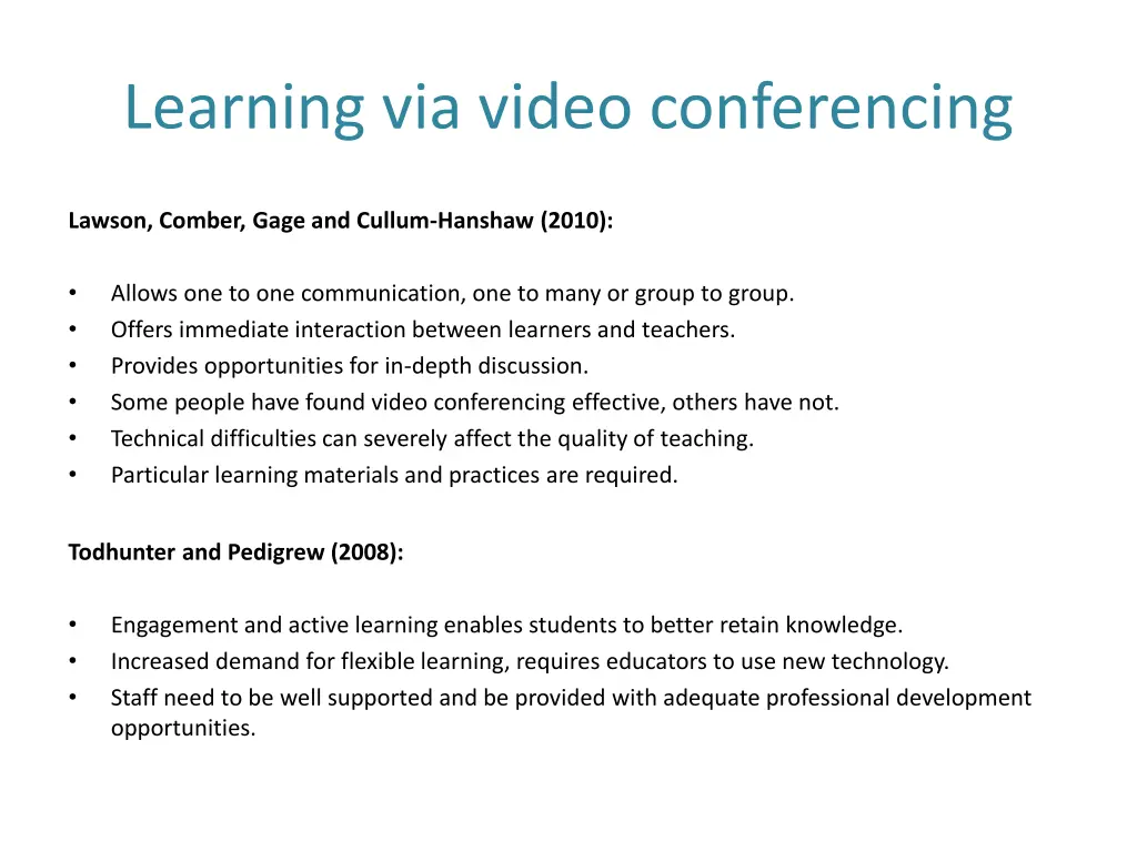 learning via video conferencing