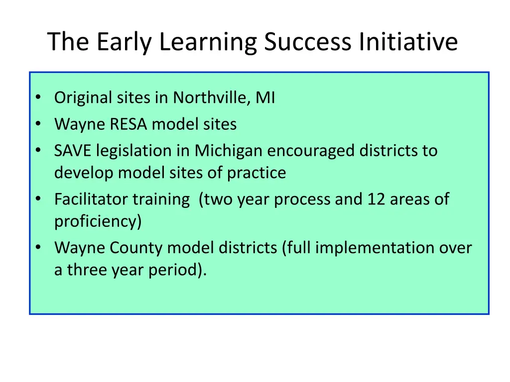 the early learning success initiative 1