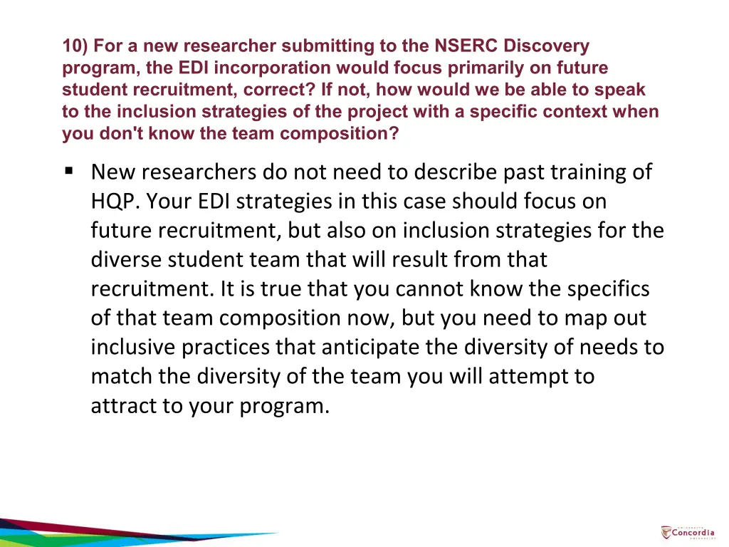 10 for a new researcher submitting to the nserc