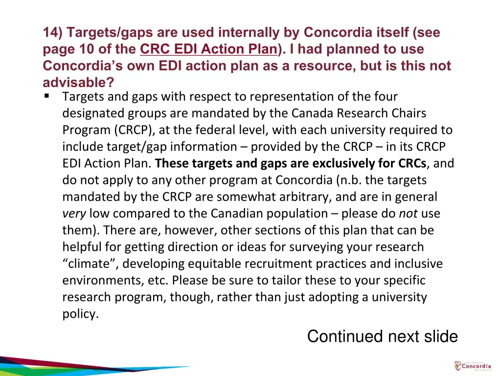 14 targets gaps are used internally by concordia