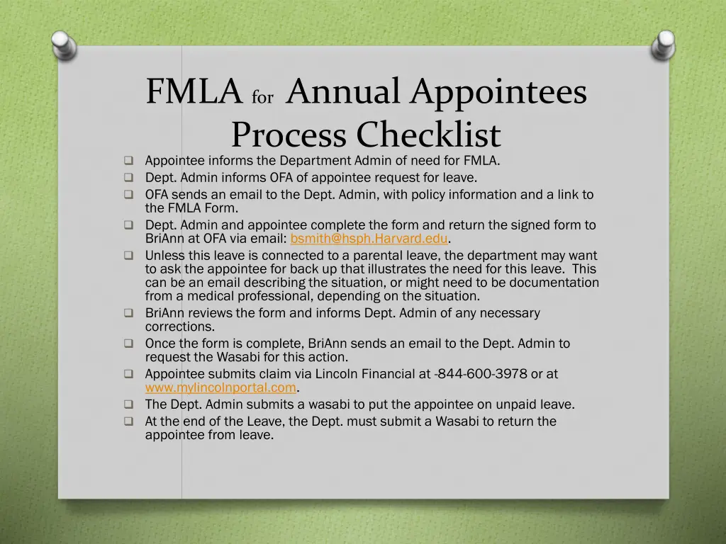 fmla for annual appointees process checklist