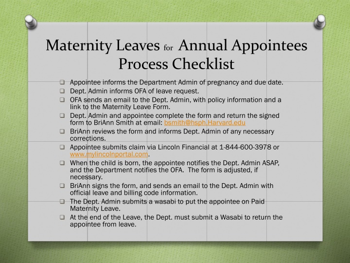 maternity leaves for annual appointees process