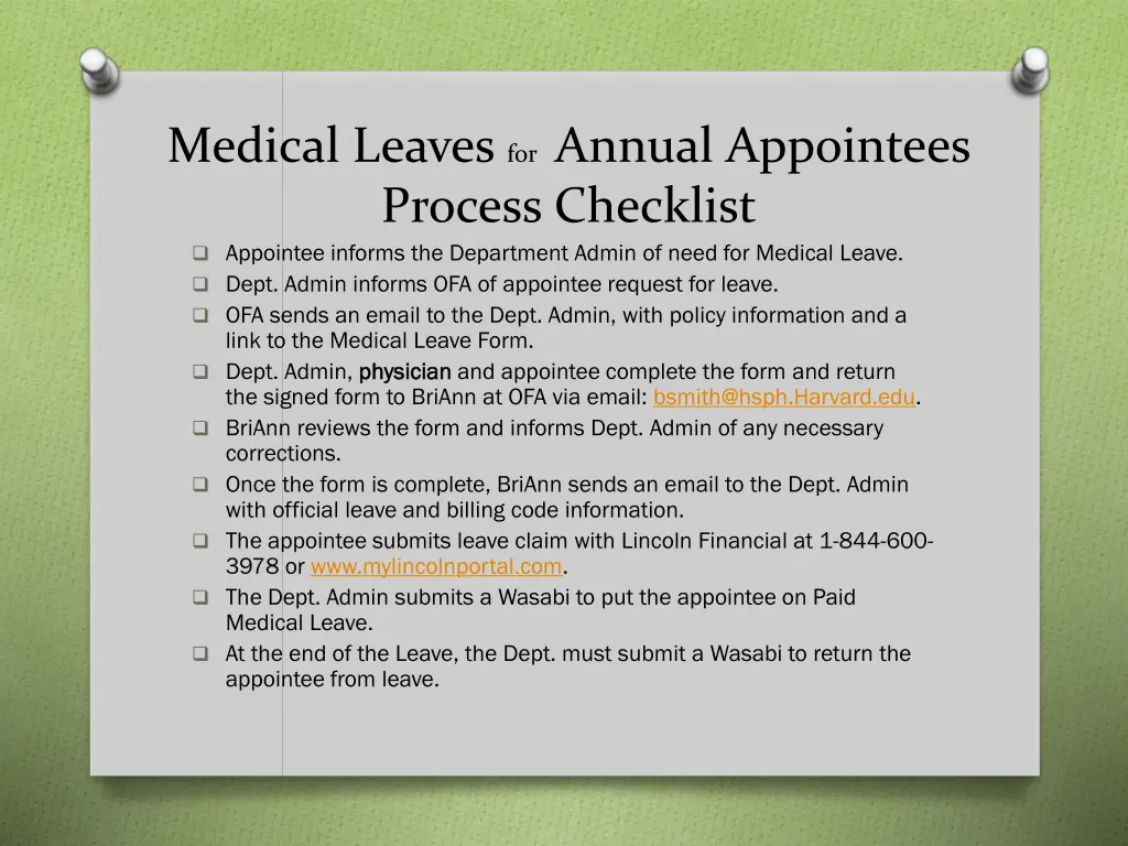 medical leaves for annual appointees process