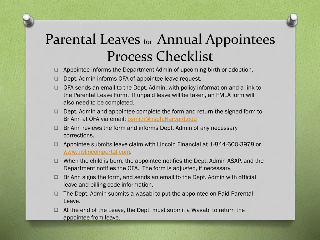 parental leaves for annual appointees process
