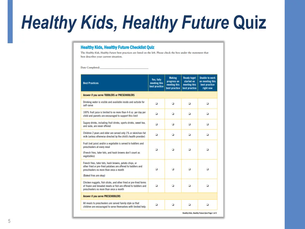healthy kids healthy future quiz