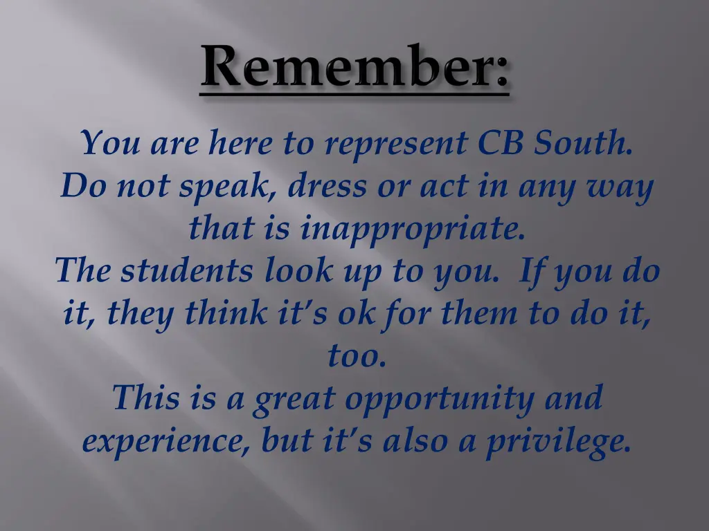 you are here to represent cb south do not speak