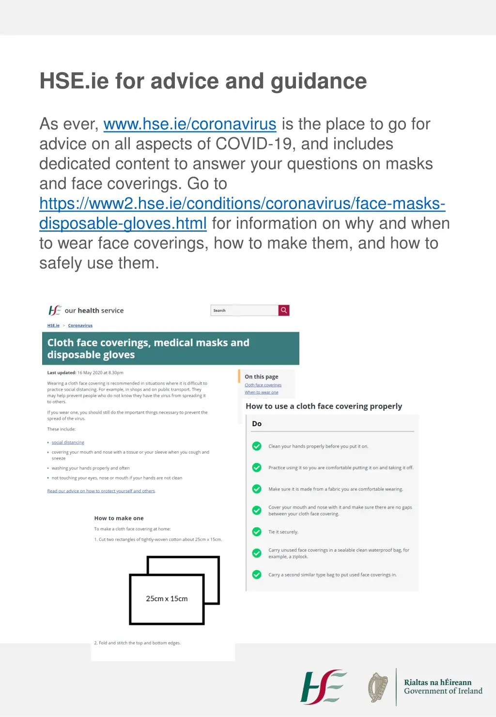 hse ie for advice and guidance
