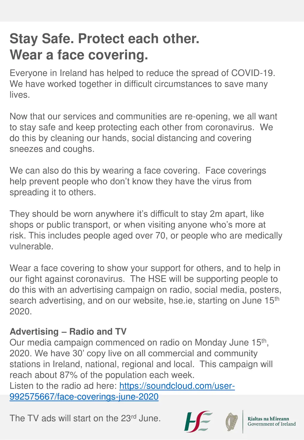 stay safe protect each other wear a face covering
