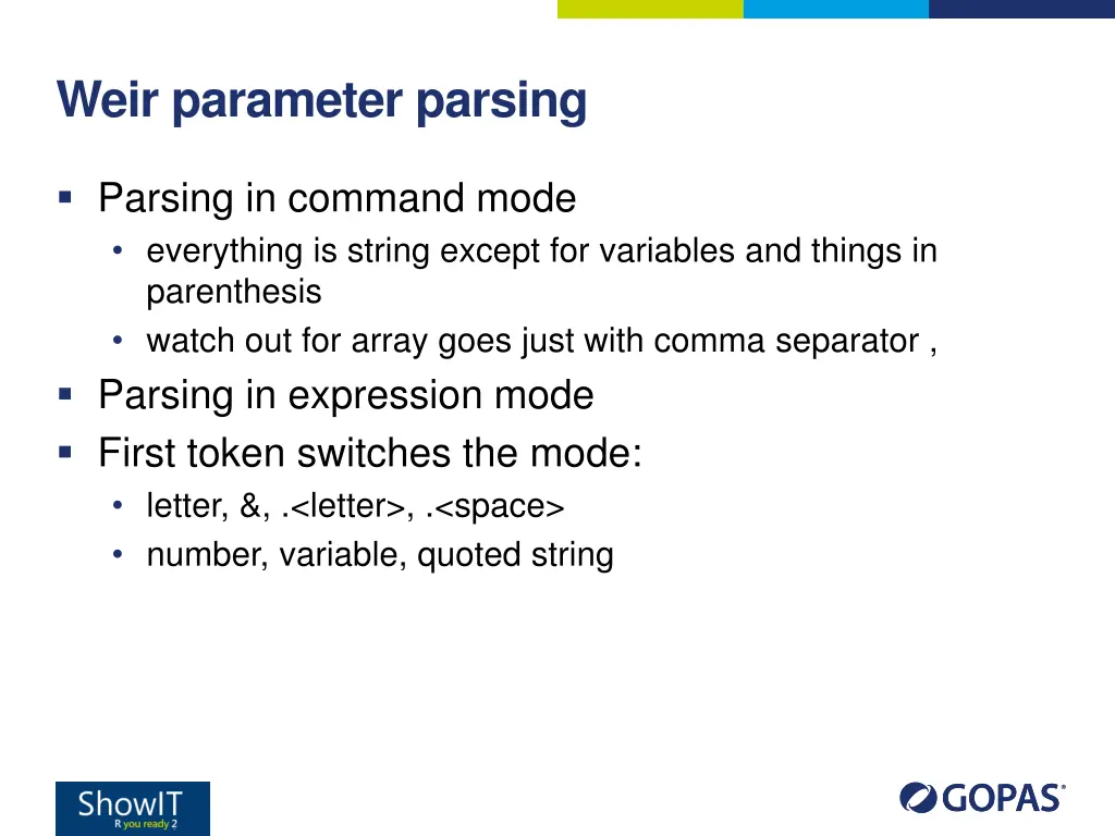 weir parameter parsing