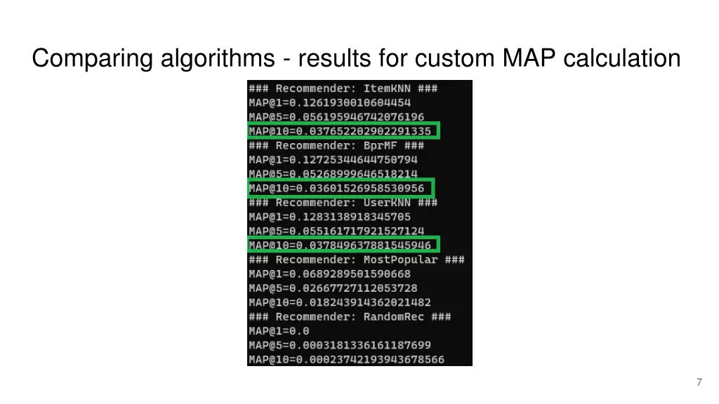 comparing algorithms results for custom
