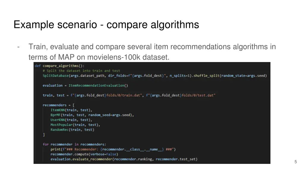 example scenario compare algorithms