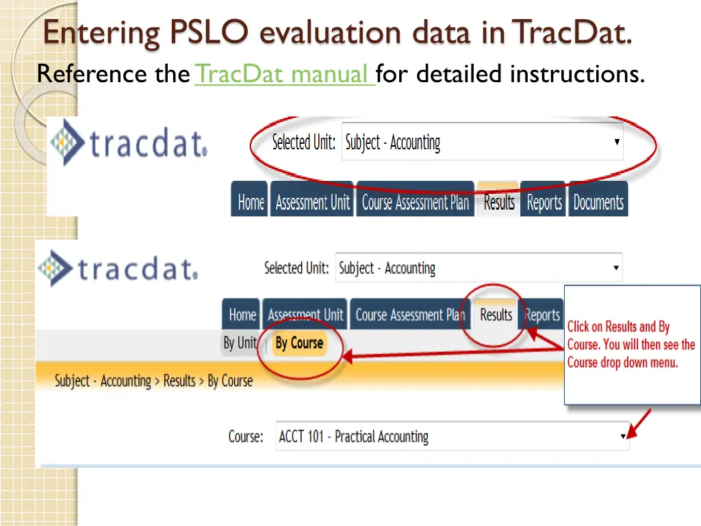 entering pslo evaluation data in tracdat