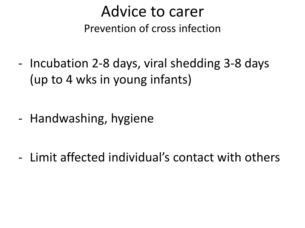 advice to carer prevention of cross infection