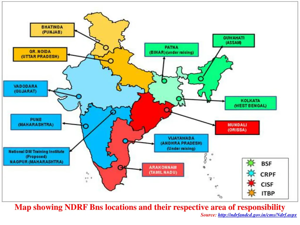 map showing ndrf bns locations and their