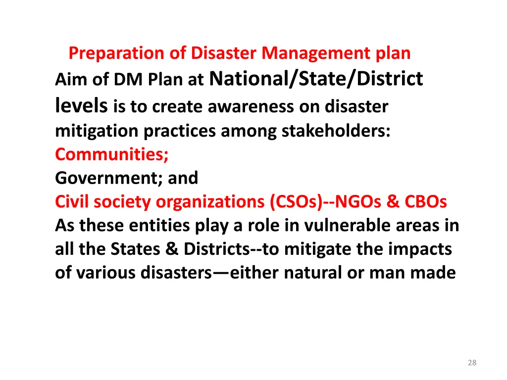 preparation of disaster management plan