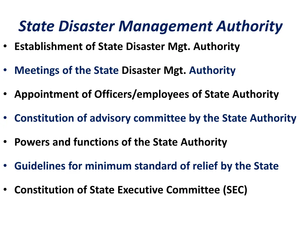 state disaster management authority establishment