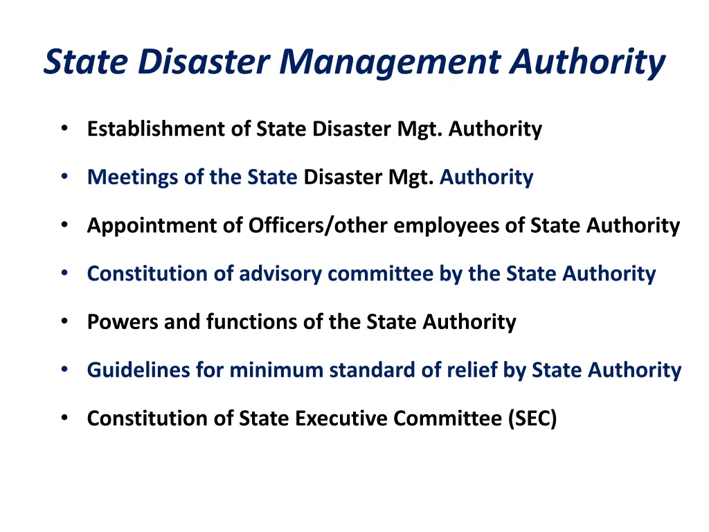 state disaster management authority