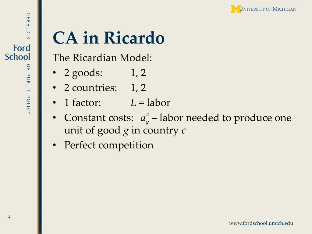 ca in ricardo the ricardian model 2 goods