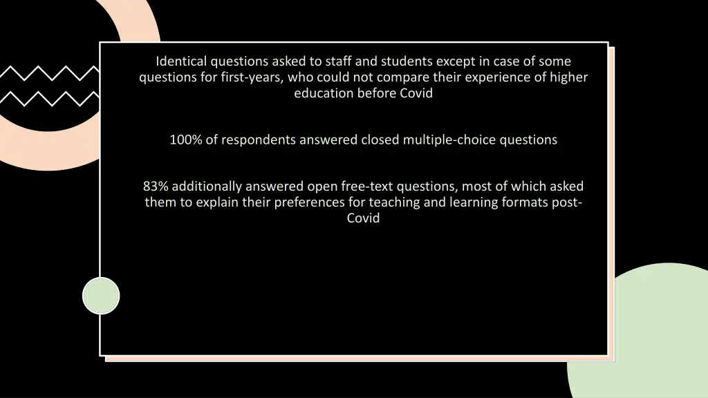 identical questions asked to staff and students