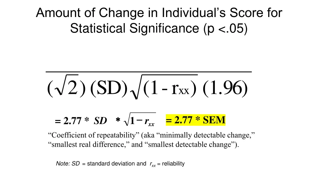 amount of change in individual s score