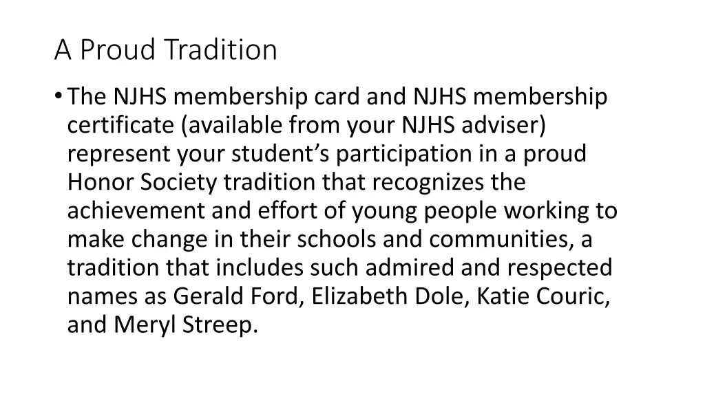 a proud tradition the njhs membership card
