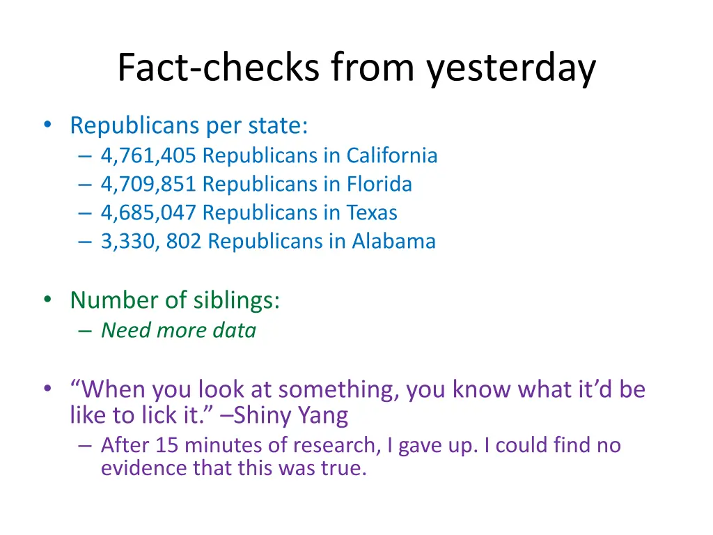 fact checks from yesterday