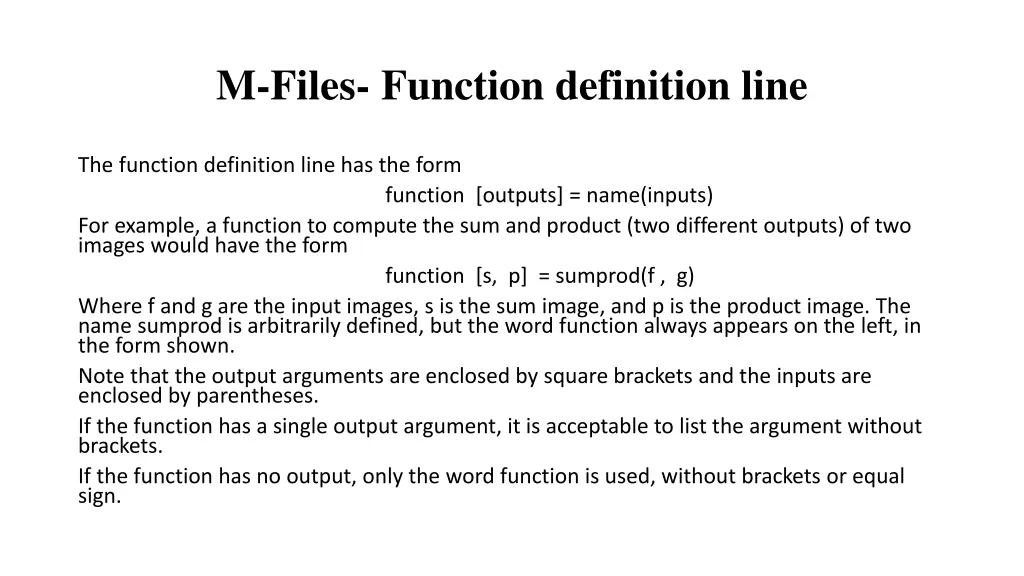 m files function definition line