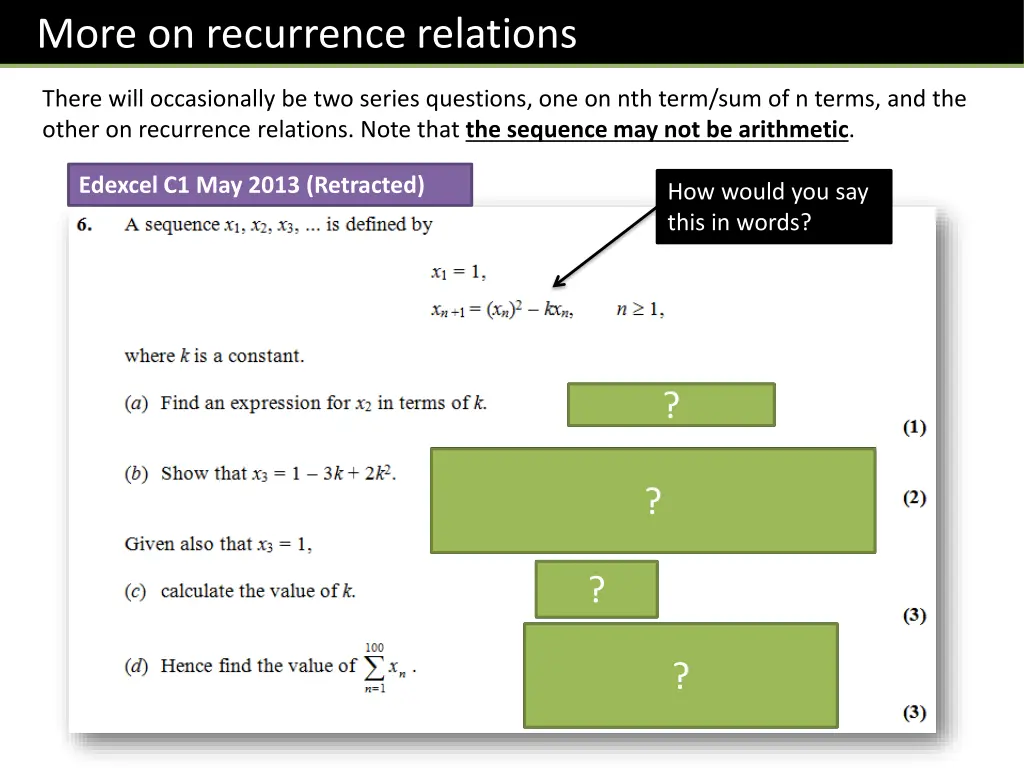 more on recurrence relations