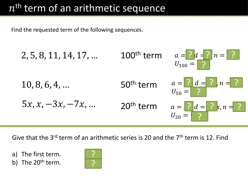 th term of an arithmetic sequence 1