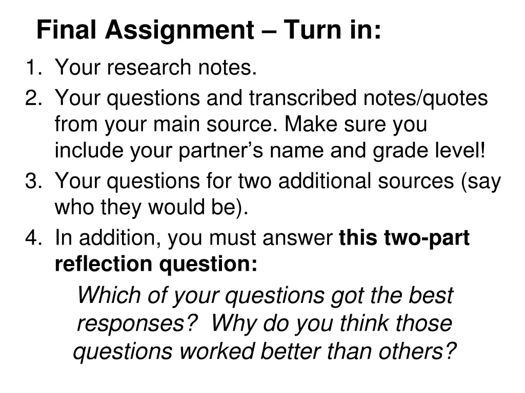 final assignment turn in 1 your research notes