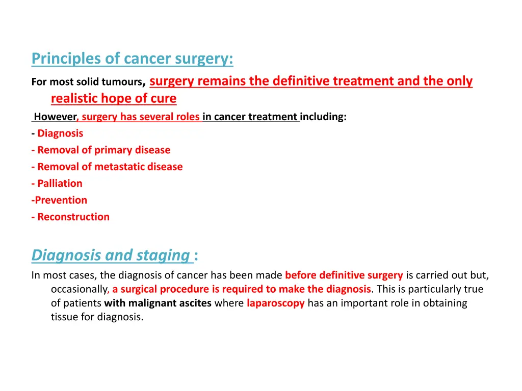 principles of cancer surgery