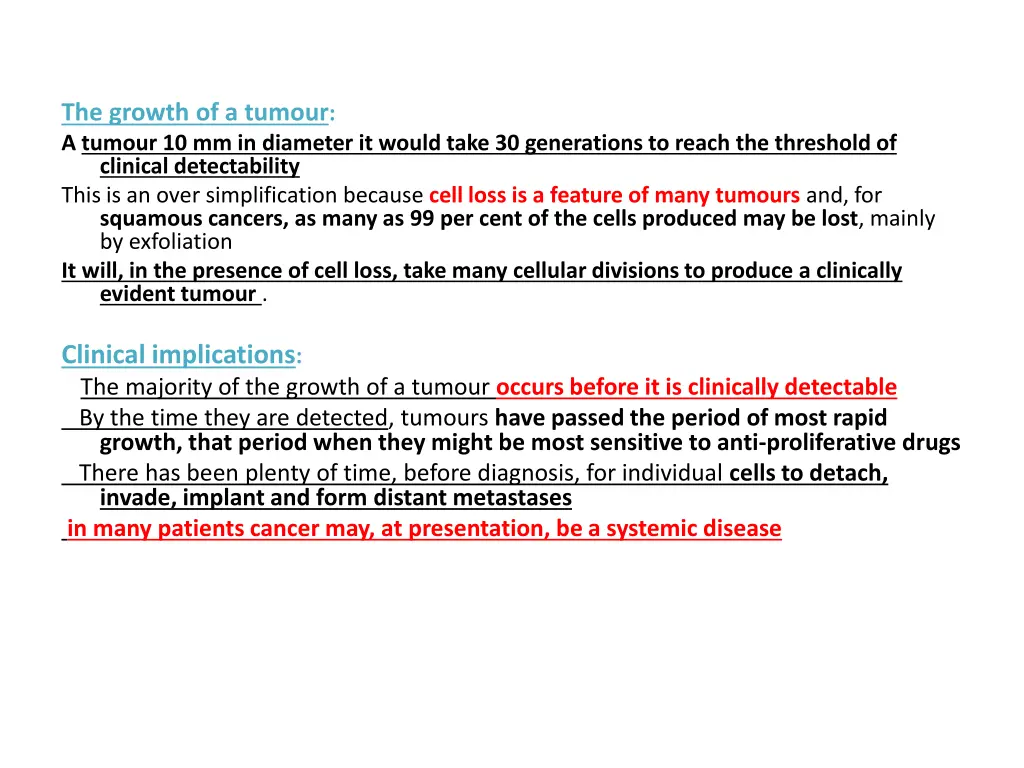 the growth of a tumour a tumour 10 mm in diameter
