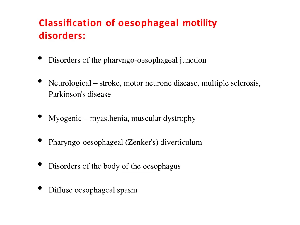 classification of oesophageal motility disorders