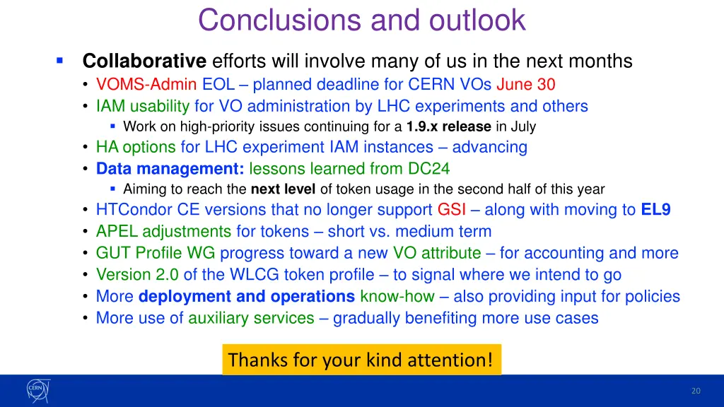conclusions and outlook