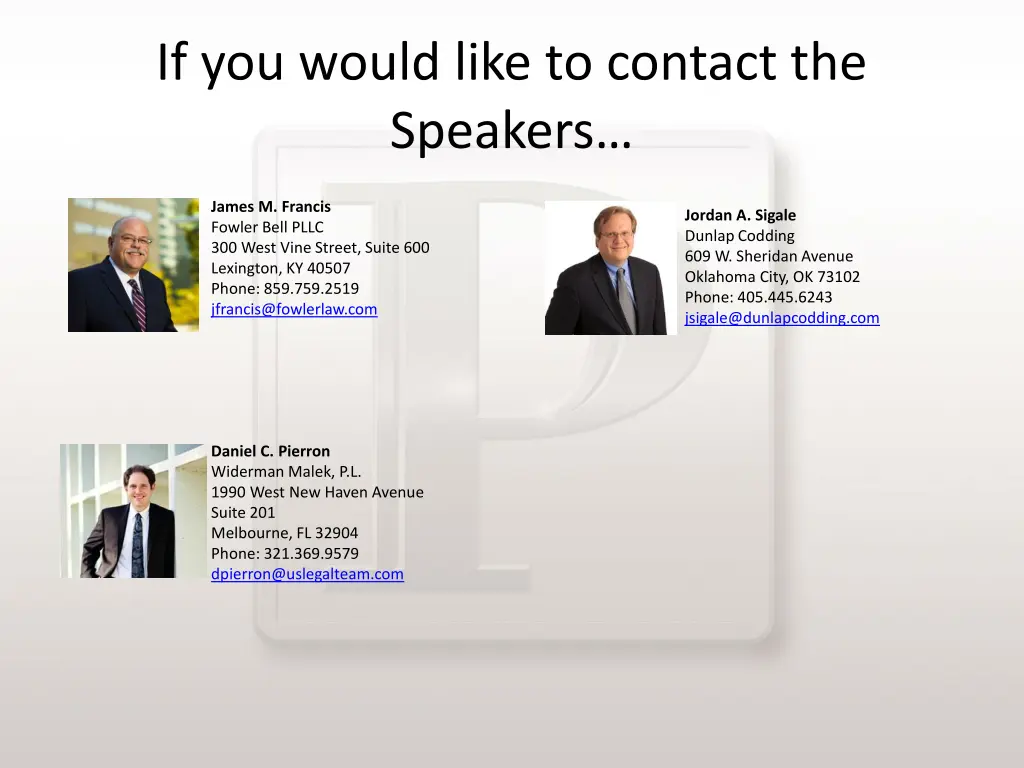if you would like to contact the speakers