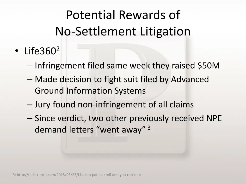 potential rewards of no settlement litigation 1