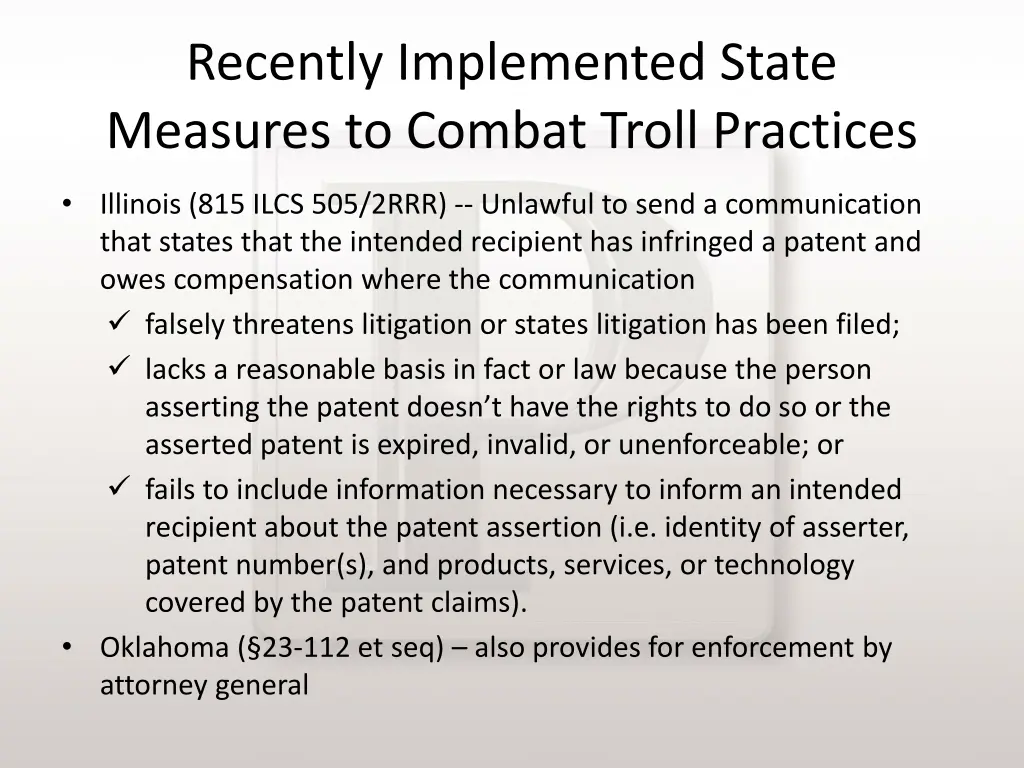 recently implemented state measures to combat 1