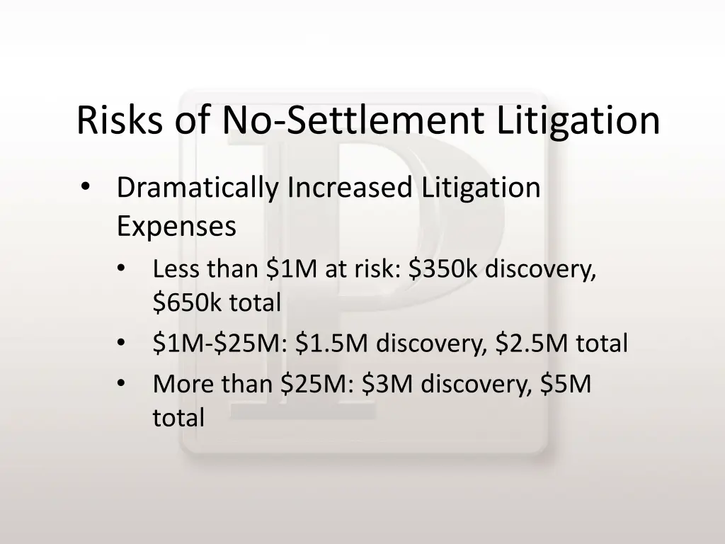 risks of no settlement litigation