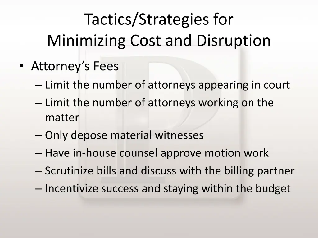tactics strategies for minimizing cost 1